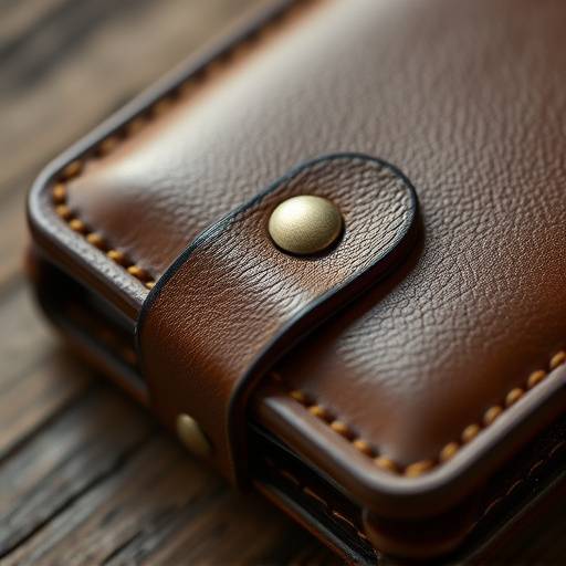 A detailed close-up shot of a handcrafted leather wallet, showcasing its texture and craftsmanship through professional product photography